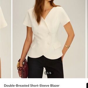 Commense Sophisticated White Short-Sleeve Blazer